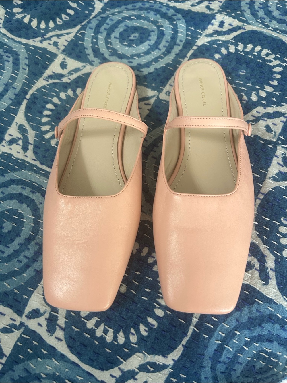 Mansur Gabriel Pink Square-Toe Mary Jane Flats
